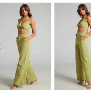 SHOWPO NWOT KINGSTON TWIST FRONT TWILL TWO PIECE SET IN GREEN - Never worn